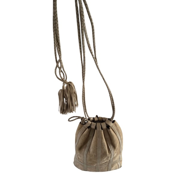 Bottega Veneta Suede Bucket Bag‎ Beige Neutral Intrecciato Small Vintage - Picture 11 of 13